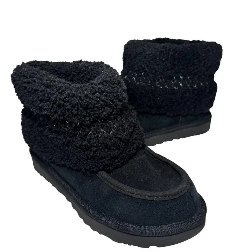 UGG Classic Ultra‎ Mini Braid Slip-On Sheepskin Boots Booties Black 6 NEW $160